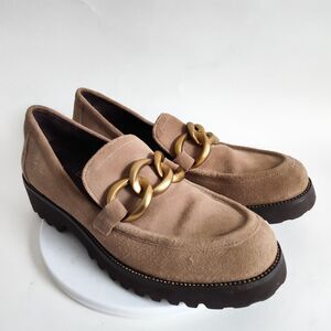 Vaneli Suede Venka Loafers Chunky Lug Sole Platform Loafers Taupe‎ Chain 8.5 N